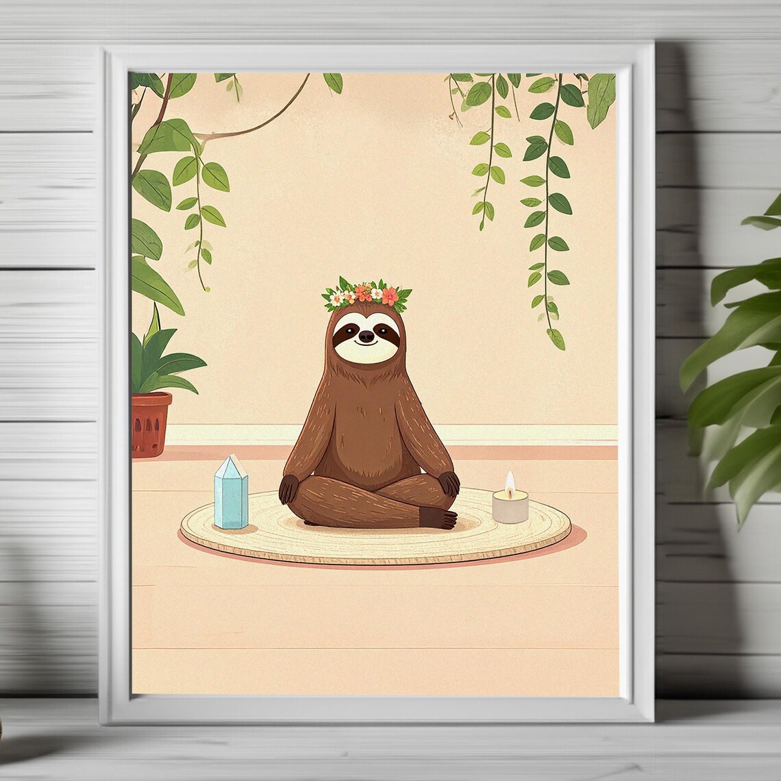 Meditating Sloth Art Print, Boho Zen Decor