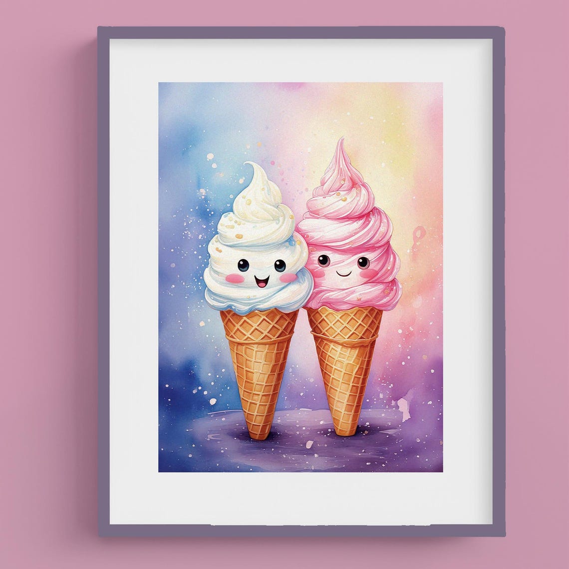 Kawaii Ice Cream Wall Art Cute Food Print Whimsical Wall Art Ice Cream Store Art Cute Ice Cream Cones Whimsical Art Print 034
