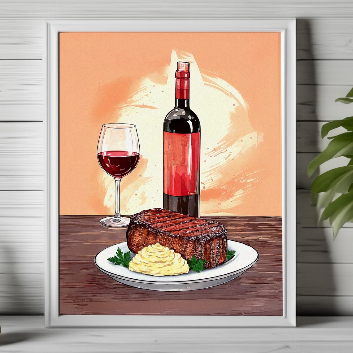 Steak And Wine Art, Elegant Kitchen Decor