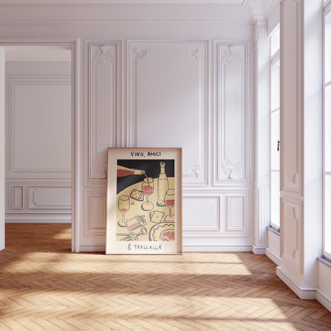 Vino Amici Trallalla Italian Wine Party Retro Kitchen Art Poster - Image 2