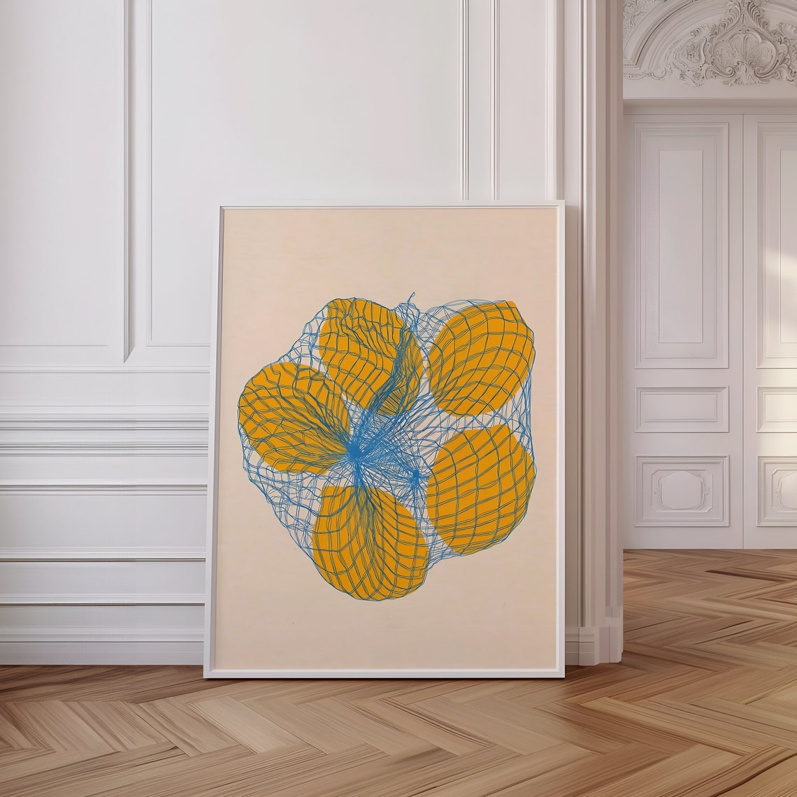 Lemons In A Net Bag Minimalist Modern Kitchen Fruit Art Print - Image 2