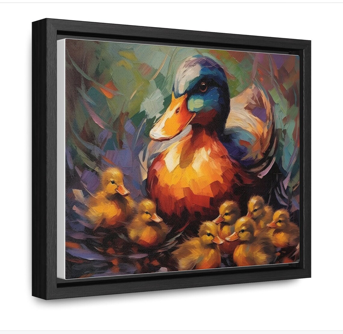 Duck Mother And Ducklings Colorful Oil Painting Charming Bird Poster - Image 2