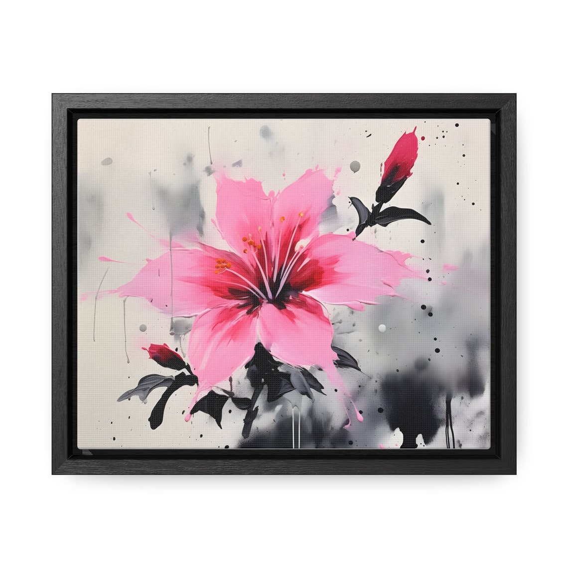 Pink Lily Japanese Ink Flower Splash Dramatic Floral Painting Poster