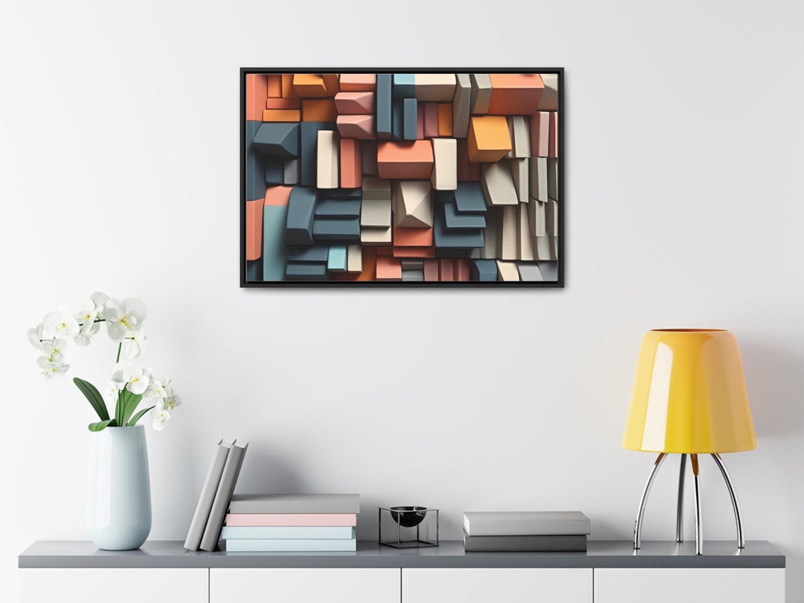 3D Geometric Blocks Mosaic Terracotta Teal Modern Art Poster - Image 2