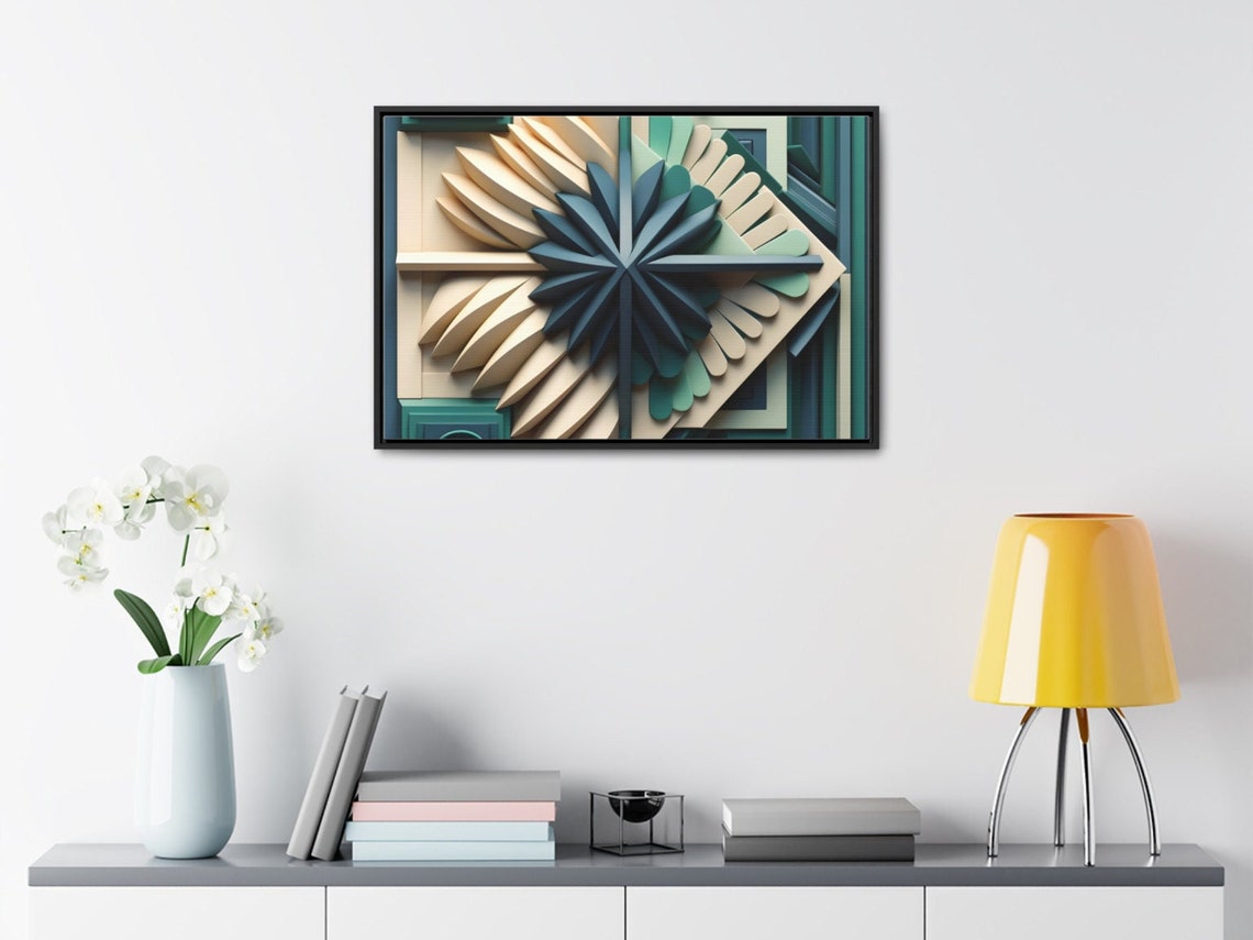 Teal Cream Geometric Starburst 3D Layered Paper Modern Art Poster