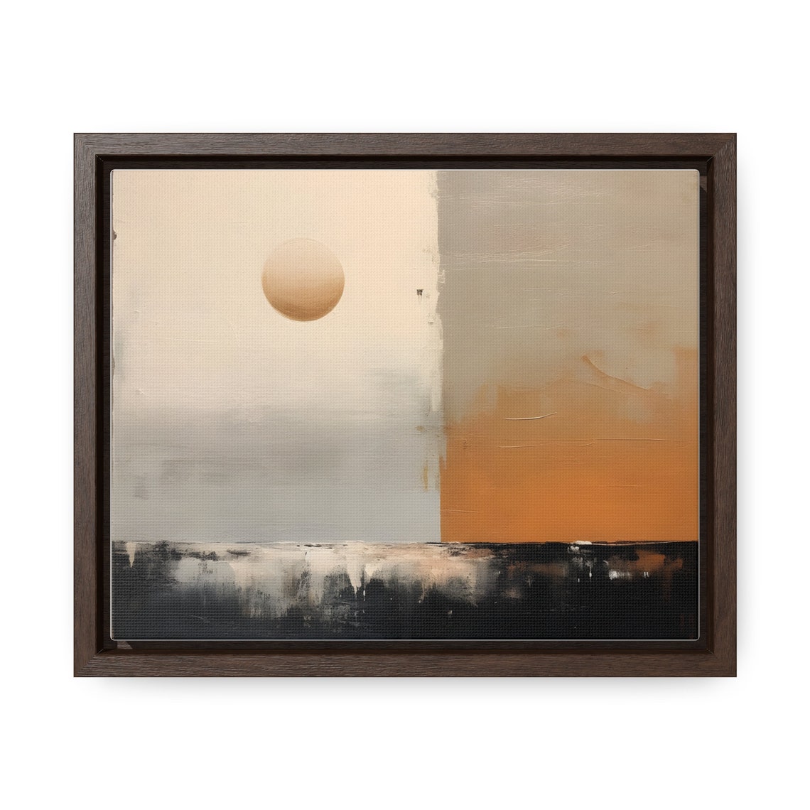 Minimalist Floating Sun Over Ocean Beige Gray Abstract Poster - Image 3