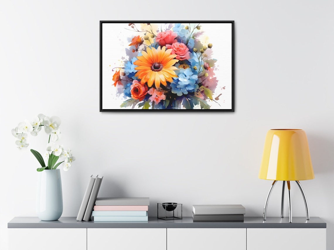 Gerbera Daisy Roses Hydrangea Watercolor Bouquet Flower Poster - Image 3