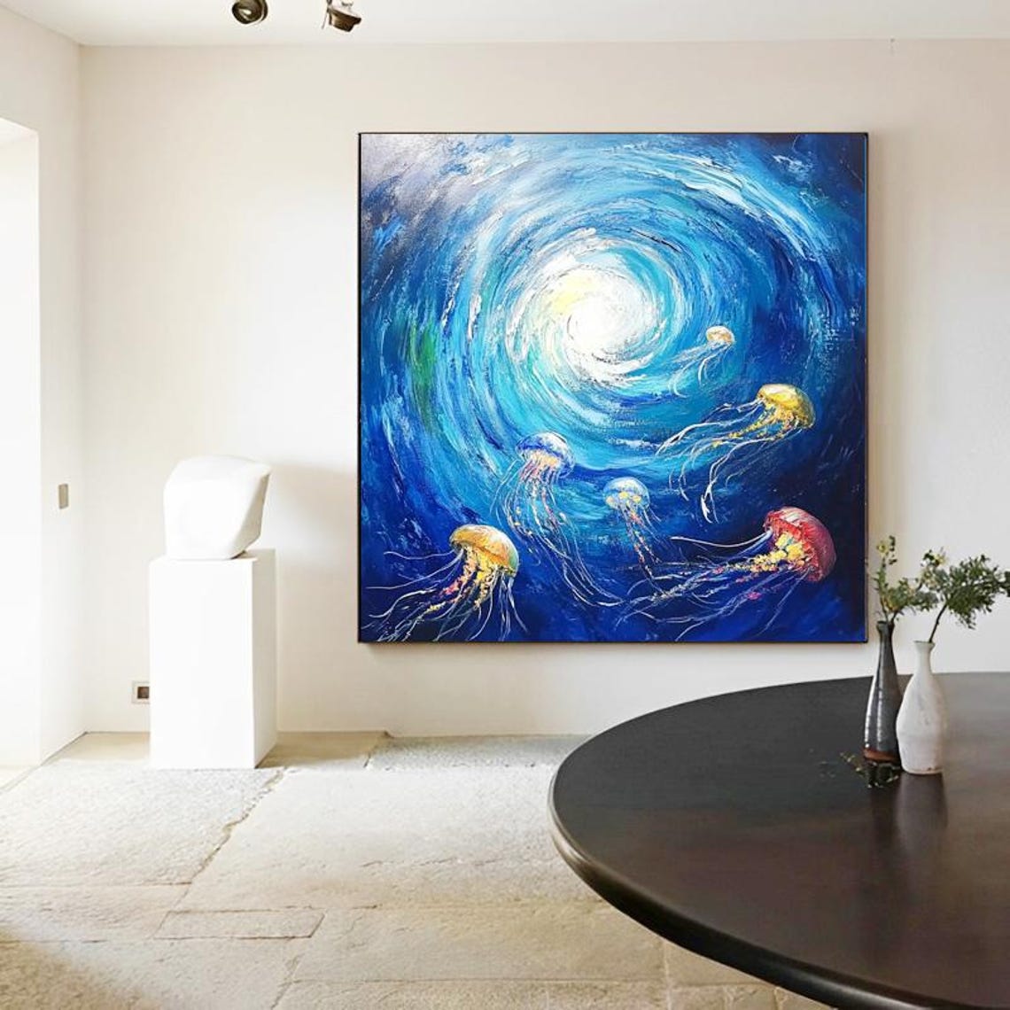 Ocean Whirlpool Jellyfish Swirl Blue Abstract Painting Poster - Image 6