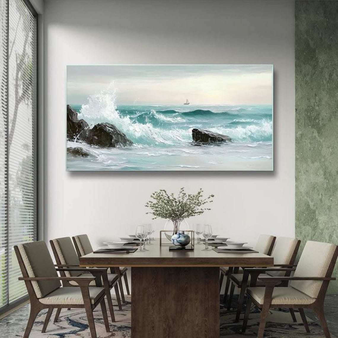 Powerful Turquoise Ocean Waves Crashing Against Rocky Coast Poster - Image 2