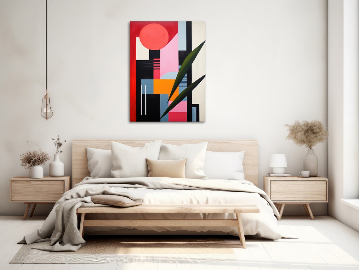 Large Mid Century Wall Art Framed Print Midcentury Modern Abstract Painting Tropical Botanical Artwork Outside - Image 2
