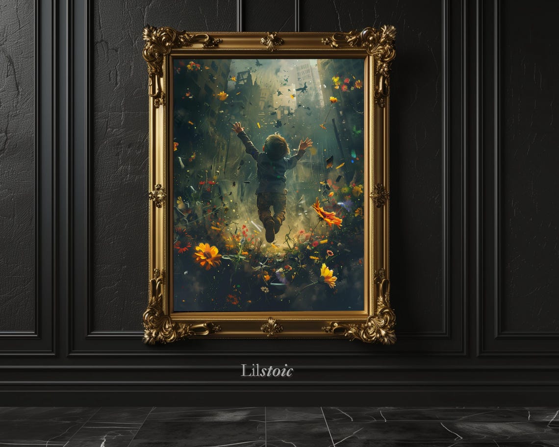 Gothic Surreal Child Art Print Ruined City Flowers