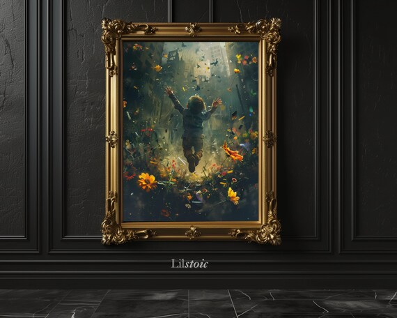 Gothic Surreal Child Art Print Ruined City Flowers