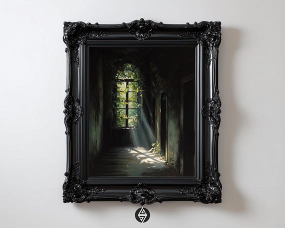 Sunlit Ivy Window, Gothic Dark Academia Art Print