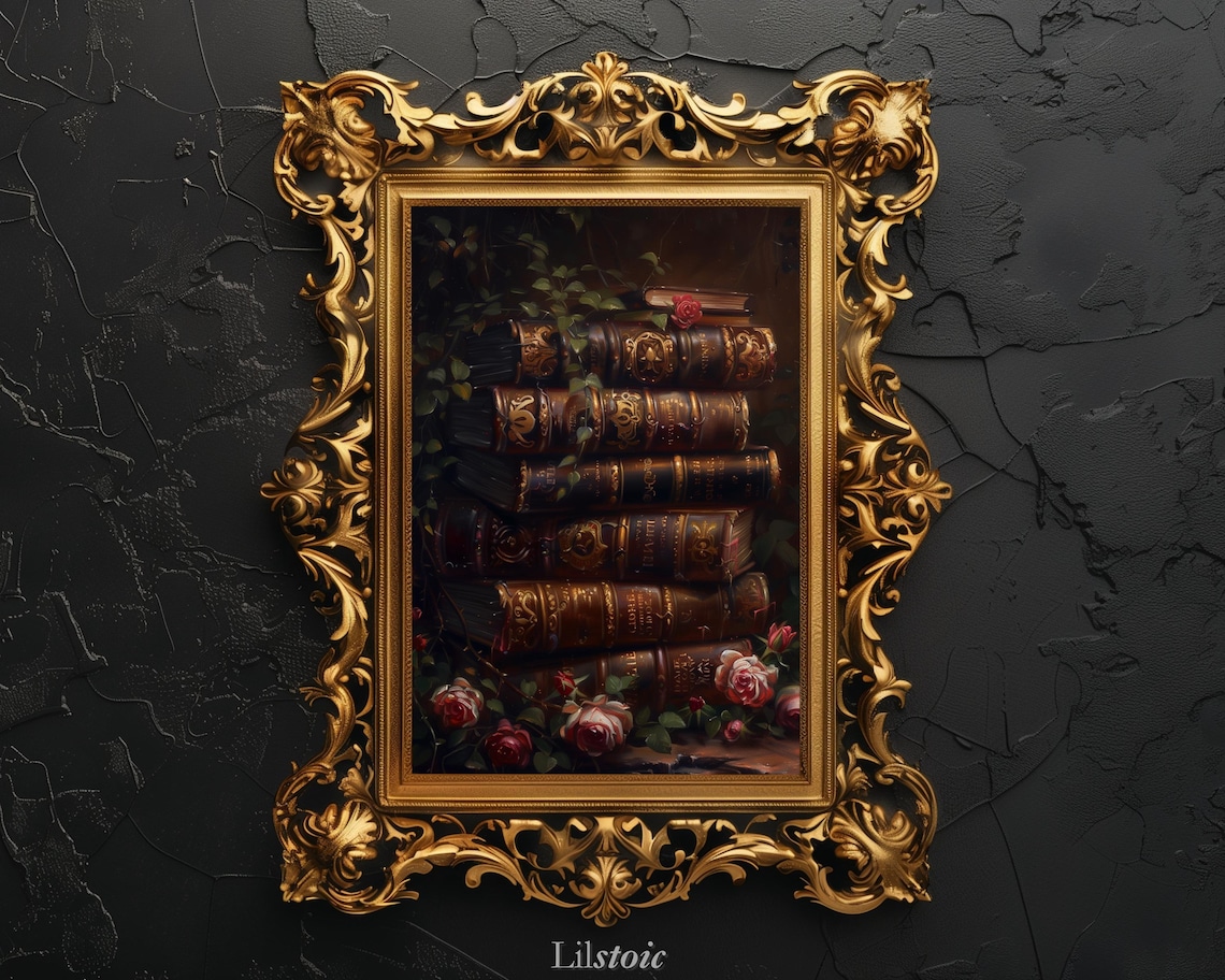 Dark Academia Botanical Print Antique Books Ivy