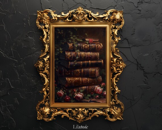 Dark Academia Botanical Print Antique Books Ivy