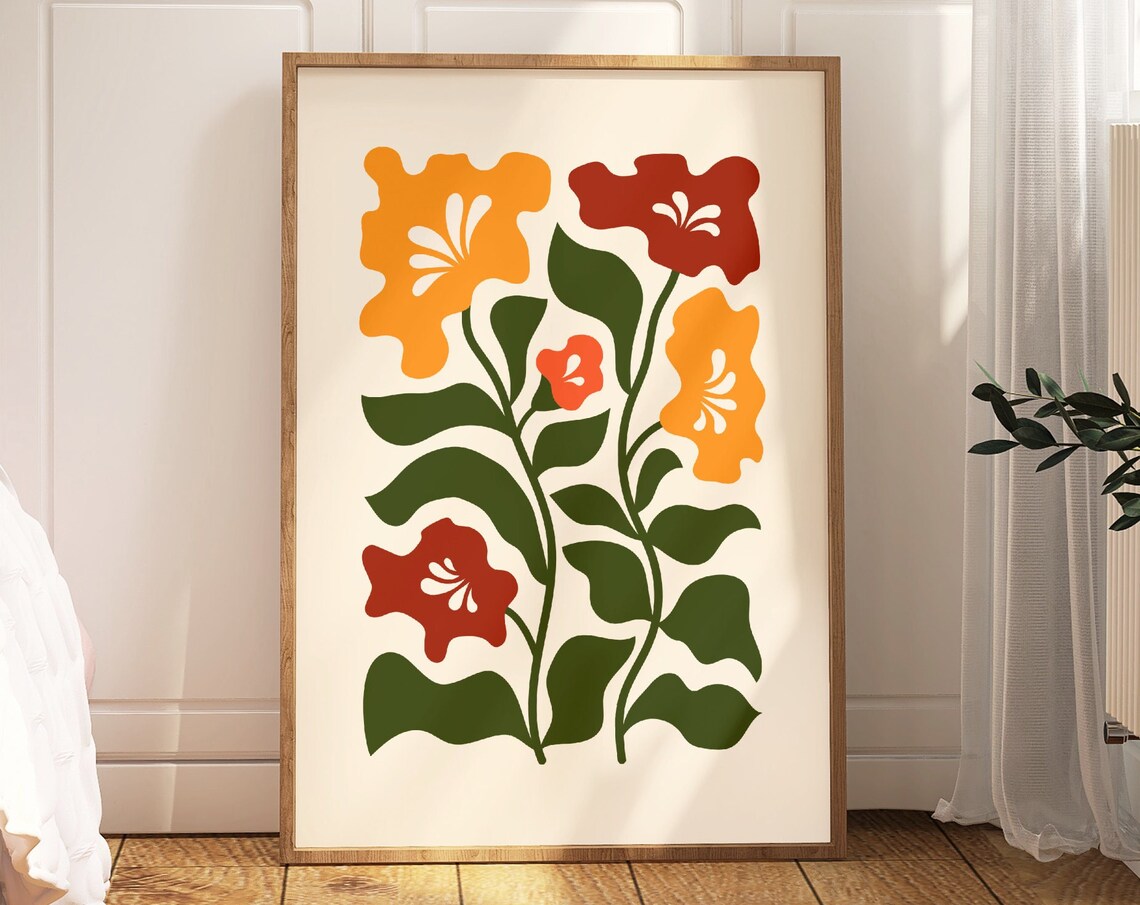 Abstract Flower Art Print, Boho Botanical Wall Art