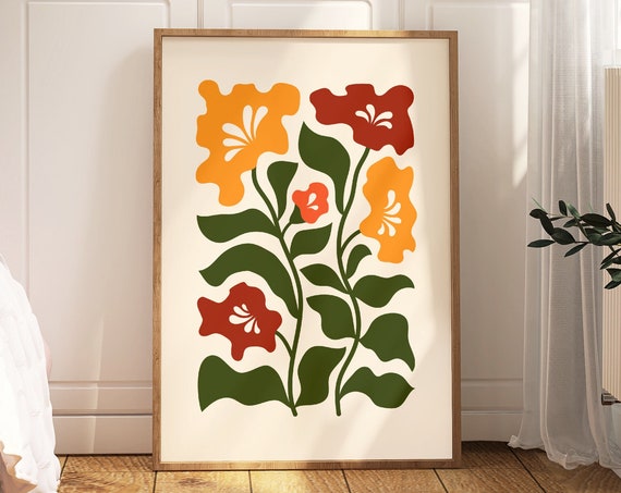 Abstract Flower Art Print, Boho Botanical Wall Art