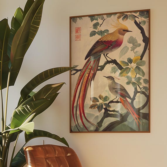 Vintage Japanese Bird Art Print Exotic Asian Illustration