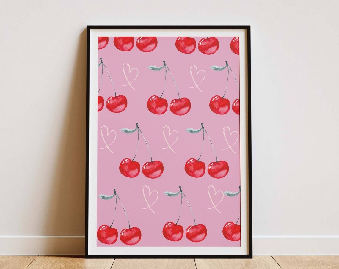 Red Cherries Poster Cute Valentine Print Trendy Poster Instant Apartment Decor