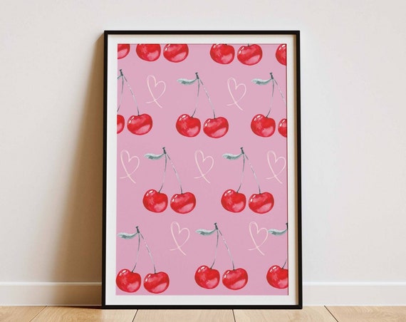 Red Cherries Poster Cute Valentine Print Trendy Poster Instant Apartment Decor