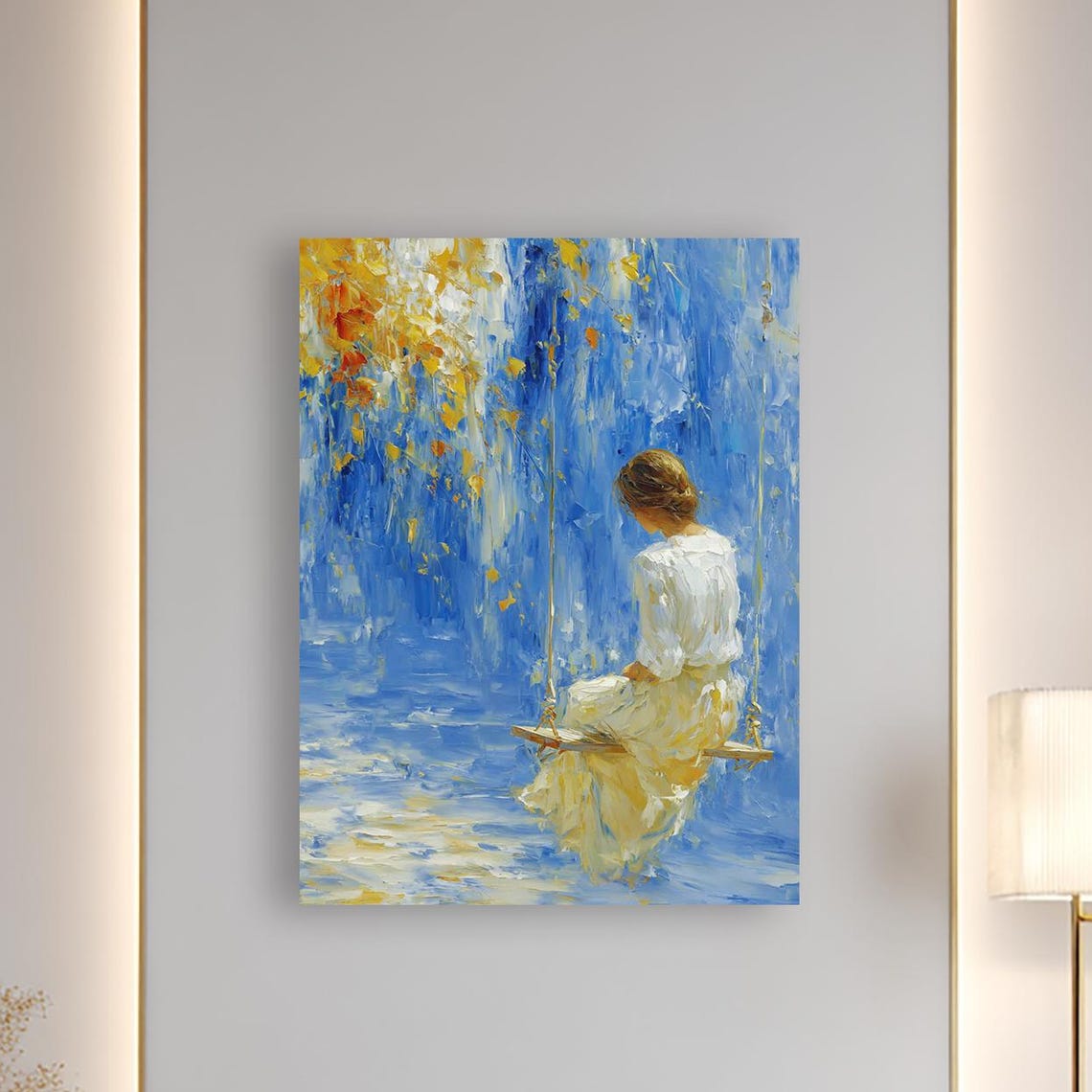 Woman On Swing Impressionist Blue Gold Romantic Dream Poster