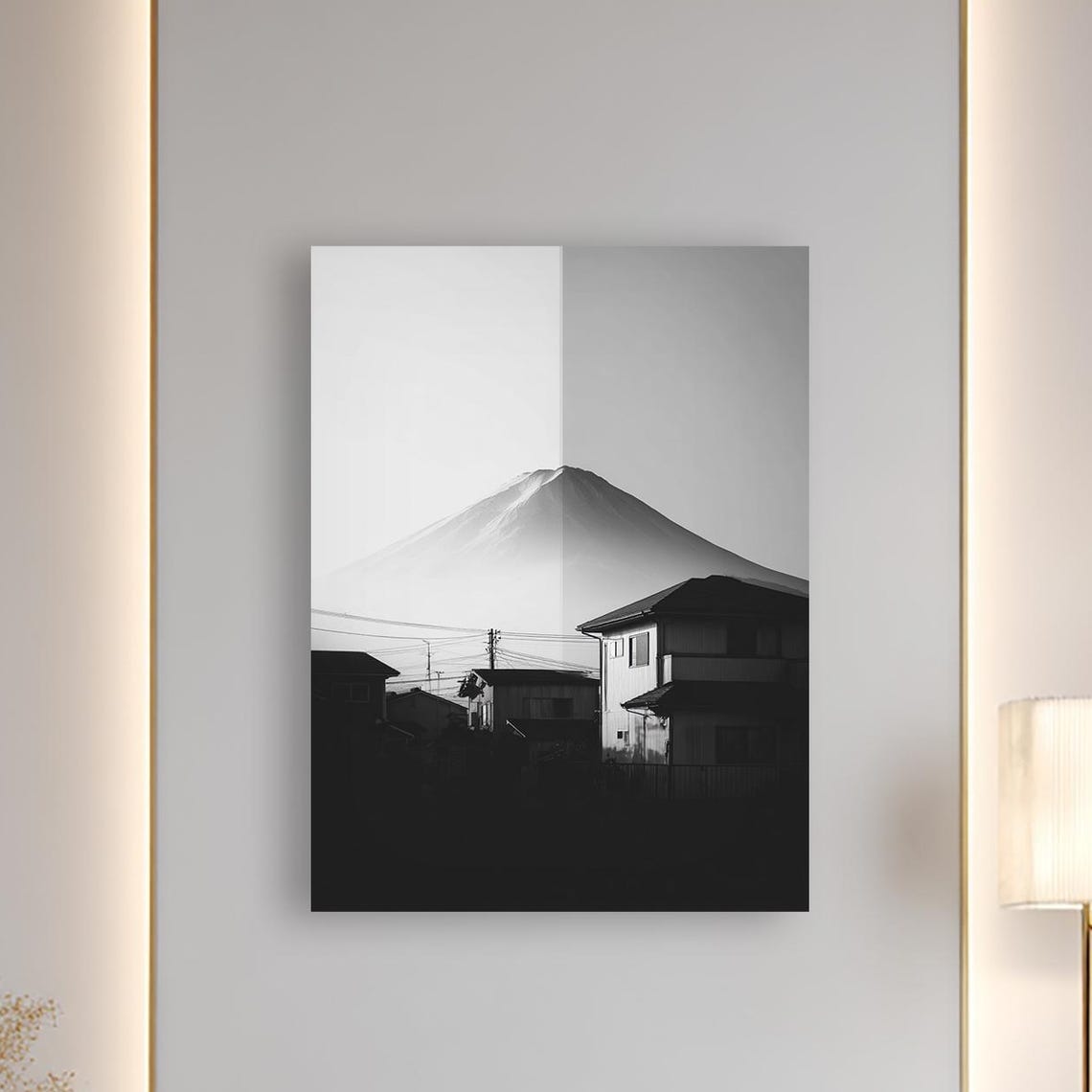Mount Fuji Monochrome Minimalist Japan Landscape Canvas Wall Art Serene Black White Decor