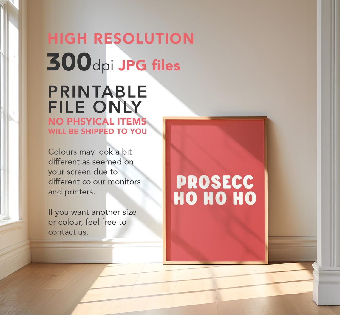 Prosecc Ho Ho Ho Funny Christmas Cocktail Quote Typography Poster