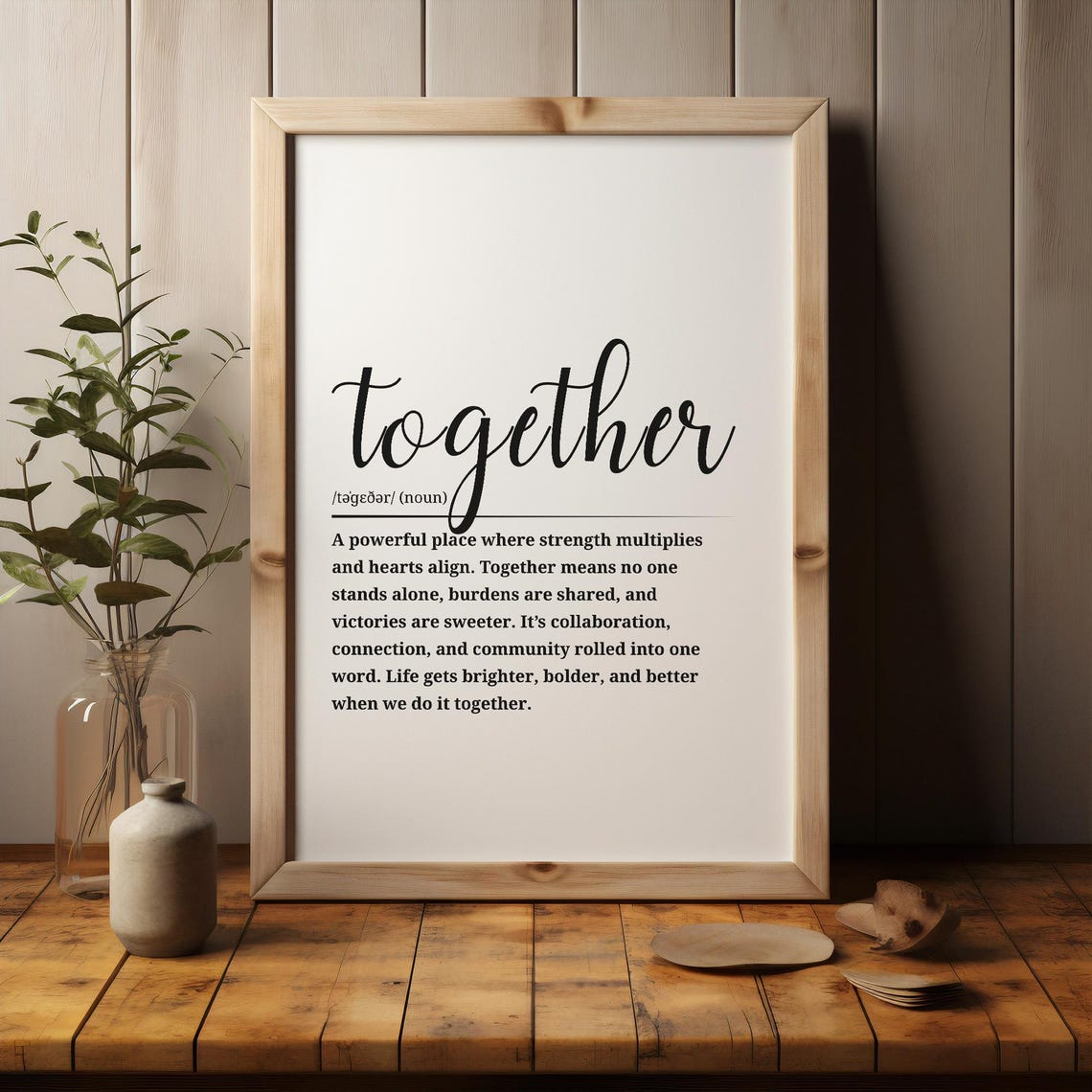 Together Definition Script Typography Minimalist Black White Poster - Image 3