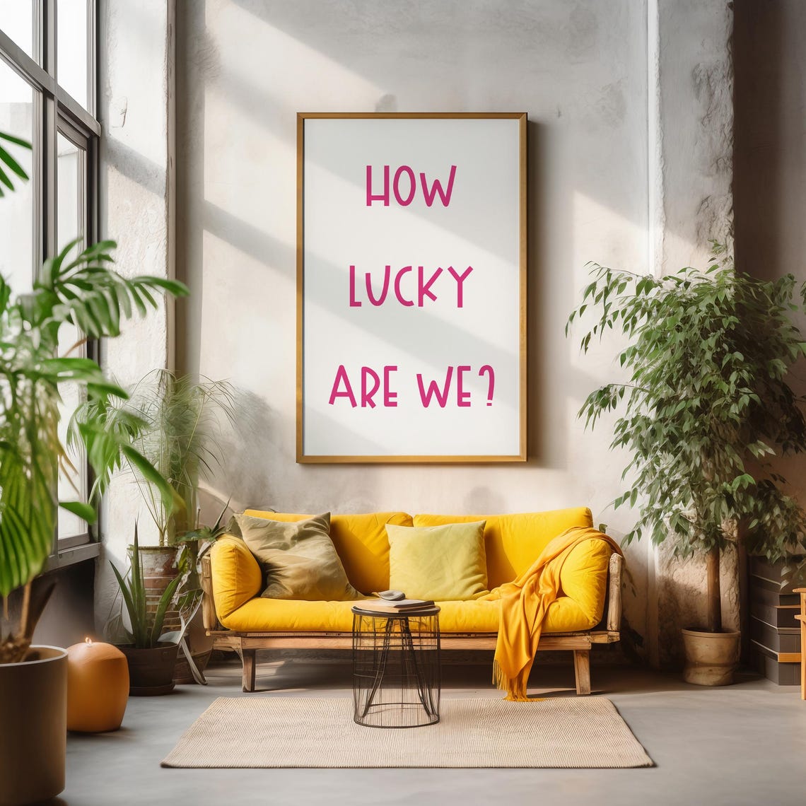 How Lucky Are We Pink Hand Lettered Positive Quote Wall Decor Poster