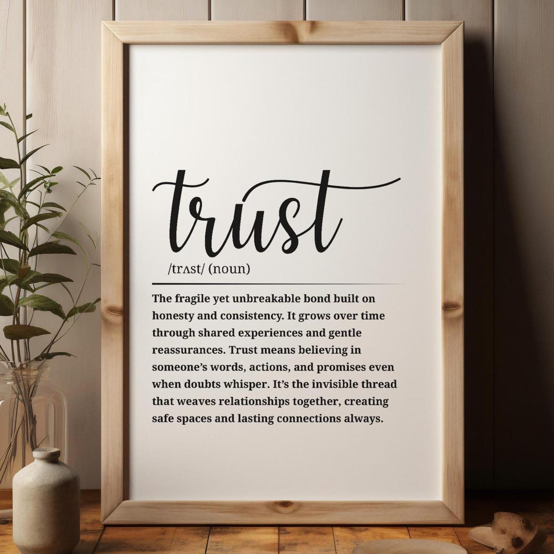 Trust Definition Foundation Of Relationships Wall Art Black And White Inspirational Quote Decor