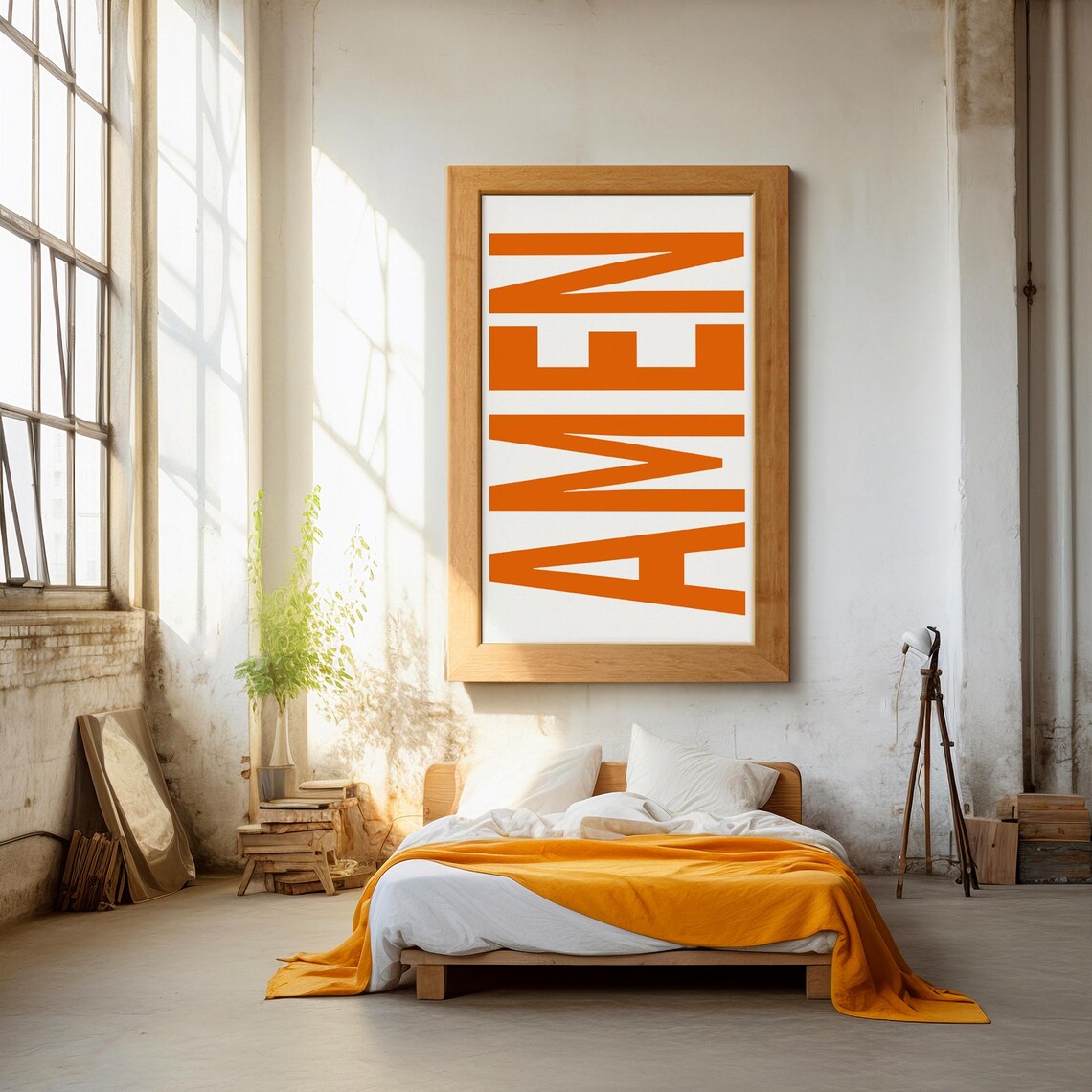 Amen Bold Orange Typography Modern Christian Faith Art Poster - Image 3