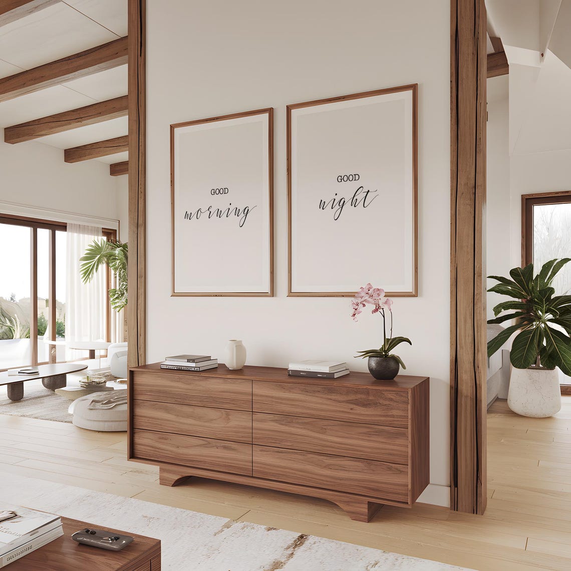 Good Morning Good Night Matching Pair Script Typography Bedroom Poster - Image 4