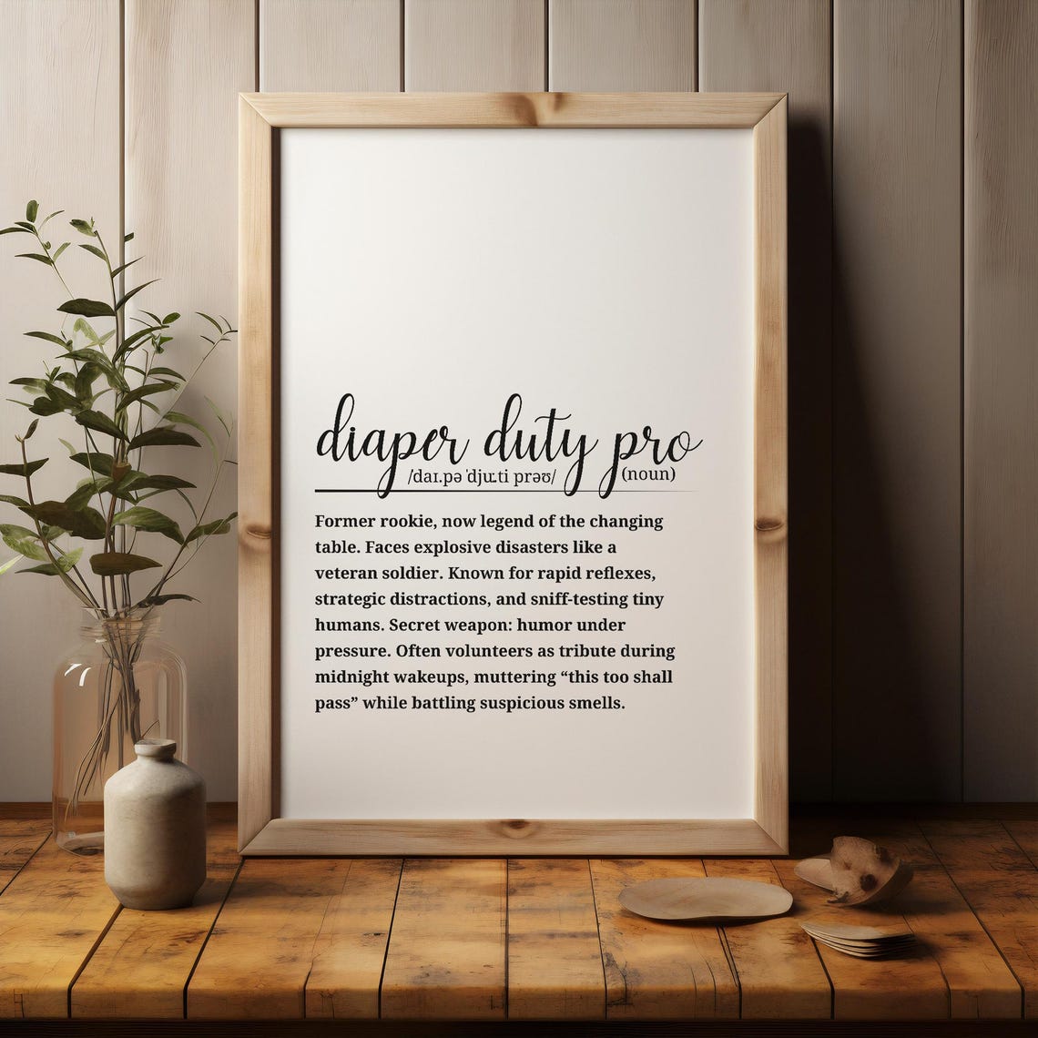 Diaper Duty Pro Definition Poster Funny Wall Art Decor New Parent Gift