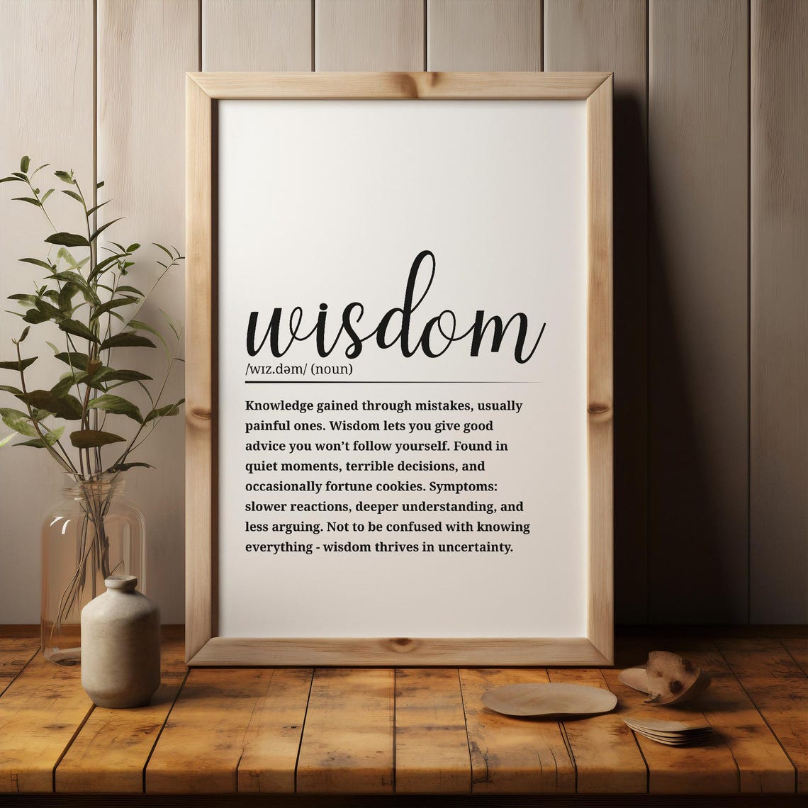Wisdom Definition Dictionary Art Funny Script Typography Decor Poster
