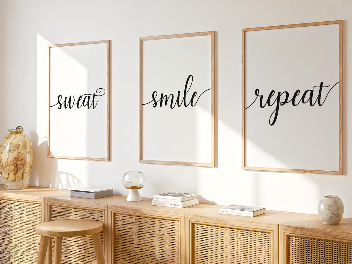 Sweat Smile Repeat Wall Art Fitness Decor Motivational Print Gym - Image 3