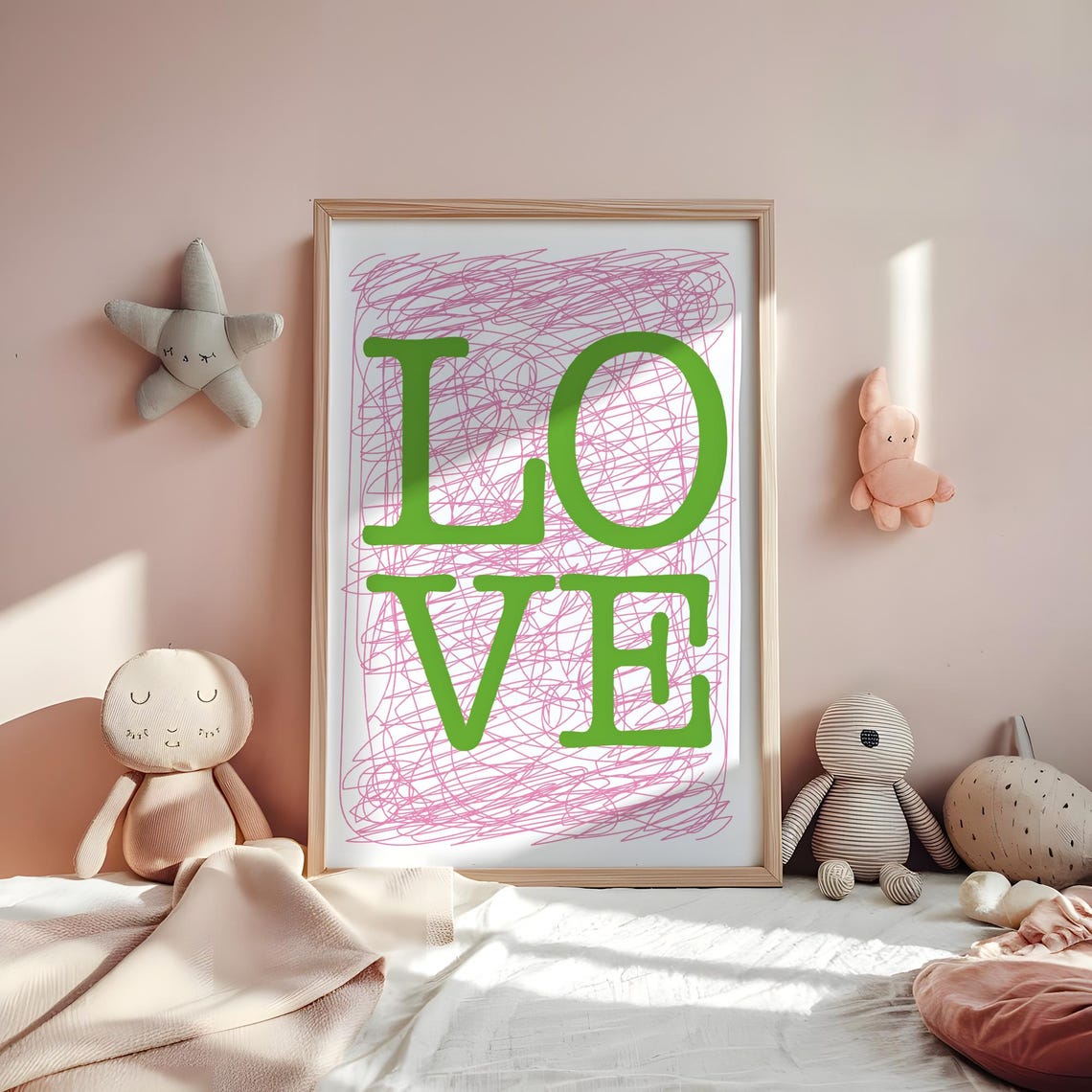 Love Green Serif Word Art Playful Pink Scribble Wall Decor Poster - Image 5
