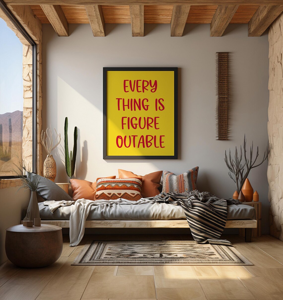Everything Is Figureoutable Red On Yellow Cheerful Quote Poster