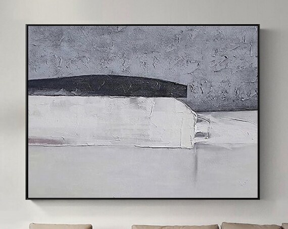 Large Gray White Abstract Painting On Wall Art Gray White Minimalist Painting Gray White Textured Wall Art Modern Textured Painting