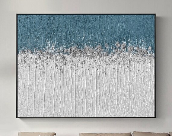 Large Blue White Abstract Painting On Wall Art Blue White Textured Minimalist Painting Blue White Wall Art Painting Blue Painting