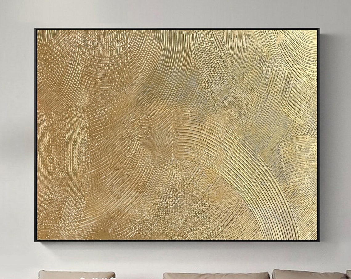 Champagne Gold Combed Arc Impasto Textured Abstract Neutral Poster