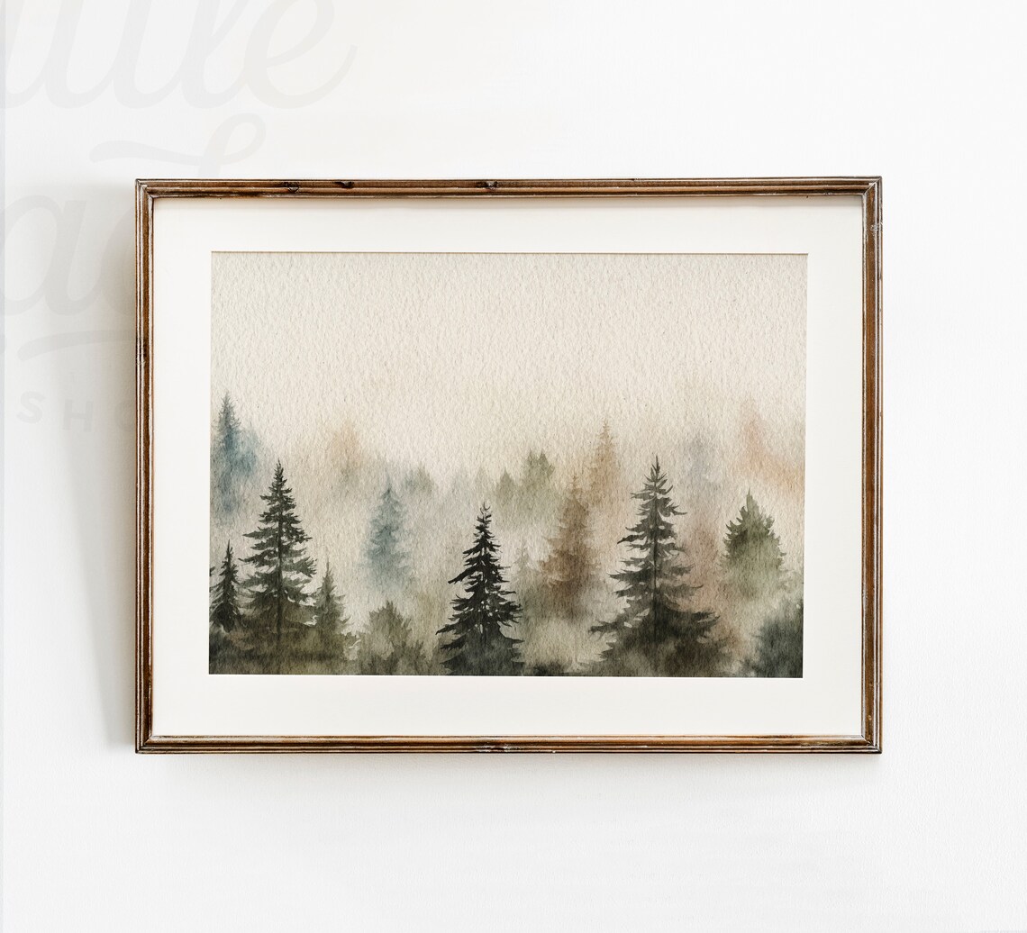 Winter Forest Landscape Misty Evergreen Trees Art Print