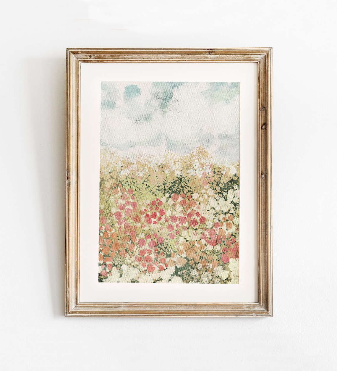 Flower Field Landscape Vintage Style Art Print