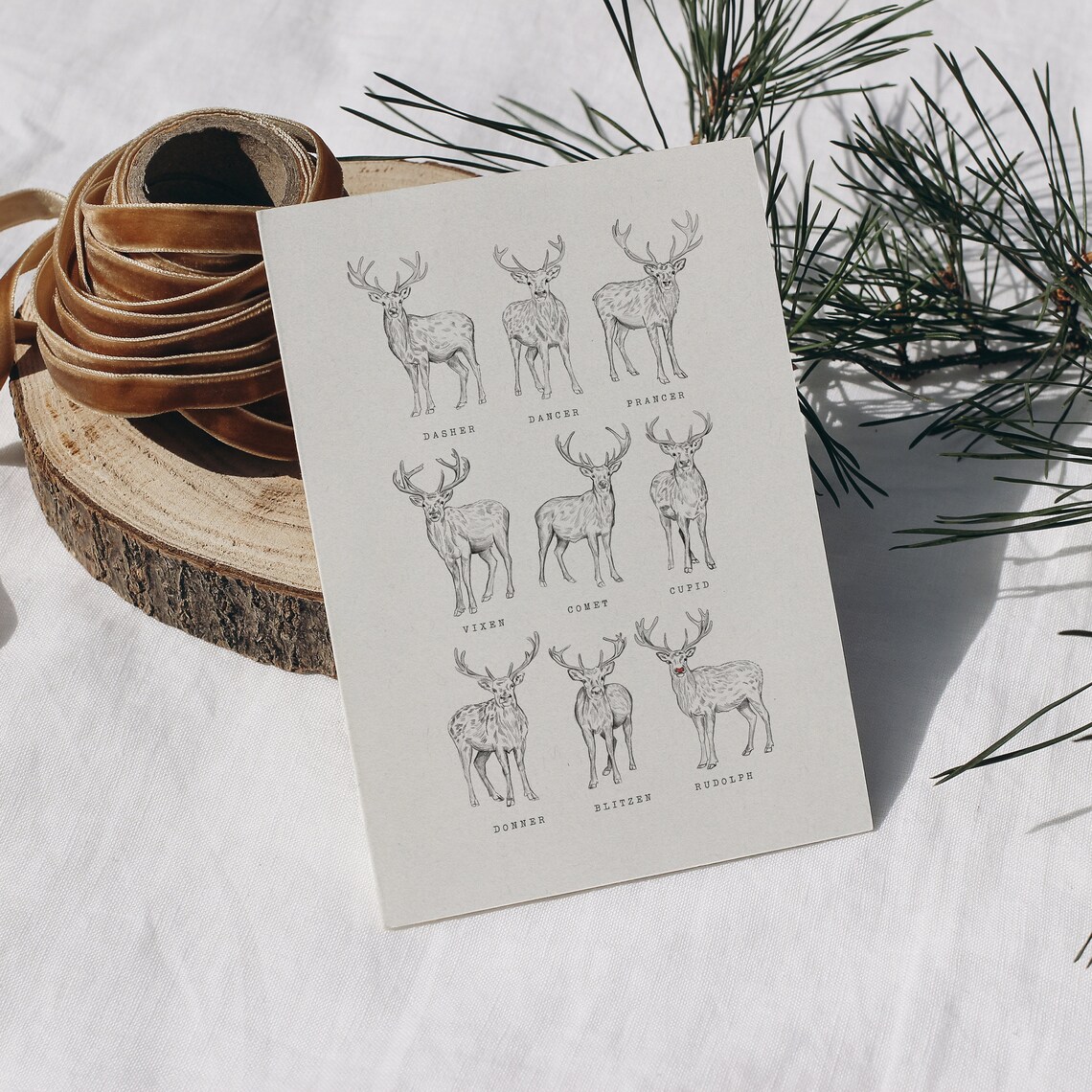 Reindeer Christmas Decor, Rustic Vintage Style Sketch Poster - Image 2