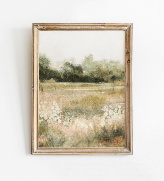Spring Landscape Painting, Vintage Country Decor Art Print