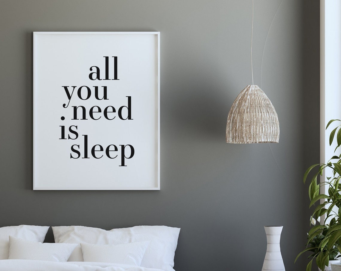 All You Need Is Sleep Minimalist Bedroom Typography Wall Art - Image 2