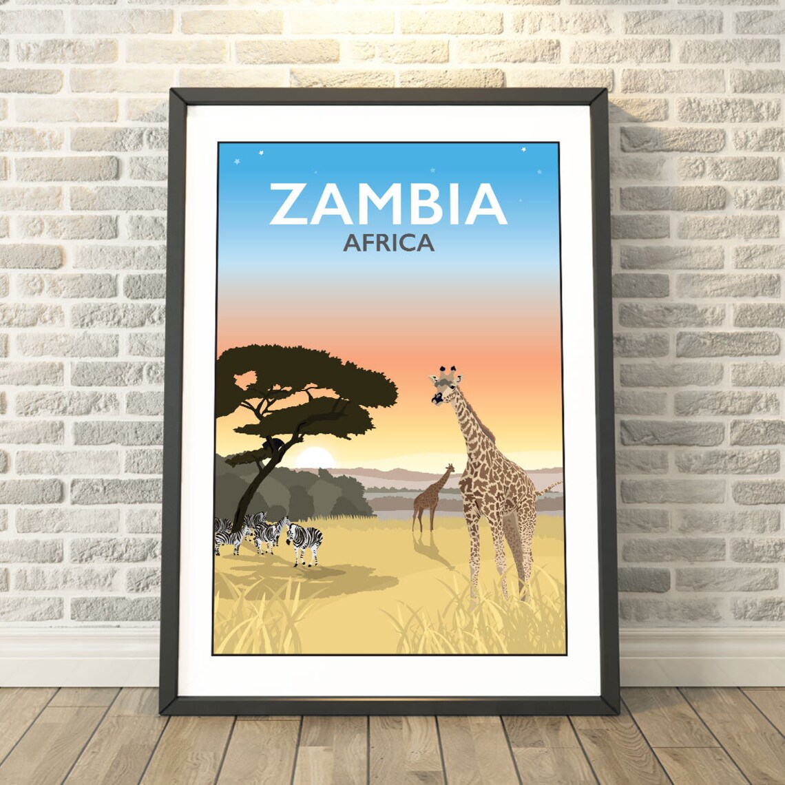 Zambia Safari Africa Travel Poster, Memory Capture