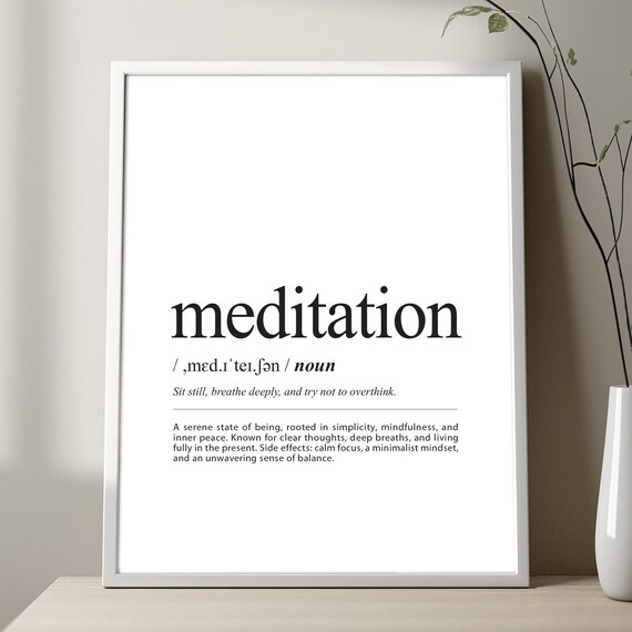 Meditation Definition Poster Print Black And White Minimalist Wall Art Decor
