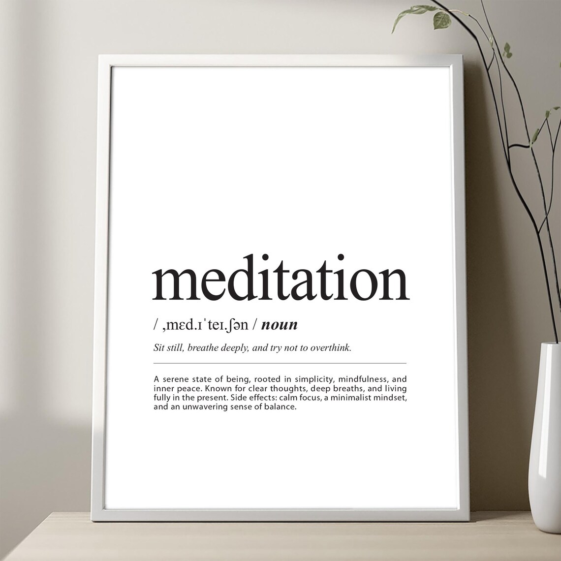 Meditation Definition Minimalist Dictionary Style Mindfulness Gift Poster