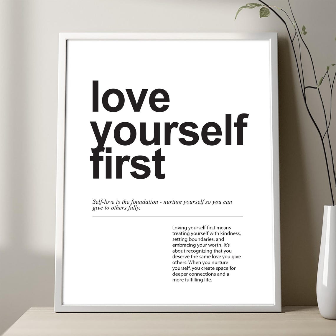 Love Yourself First Minimalist Typography Self Love Quote Poster