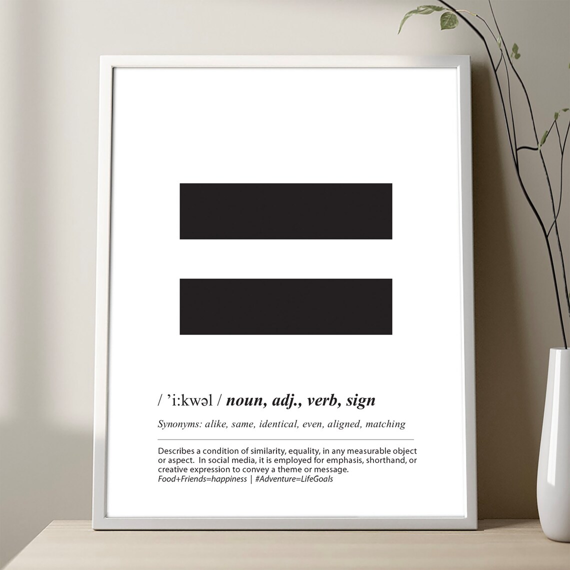 Equal Sign Definition Typography Minimalist Black White Equality Poster